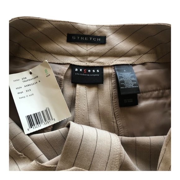 Liz Claiborne axcess Stretch Wide Leg Dress Pant Women's Taupe Brown Pin Stripe - Picture 3 of 12